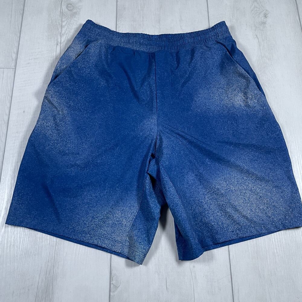 Lululemon Men's Medium Pace Breaker Shorts 9" Blue White Performance Gym Lined